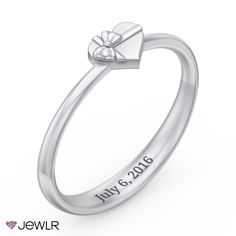 Give the gift of love with this matte finished heart ring featuring a contrasting polished bow. Personalize with engraved names, a date, or sentimental message. Customize in your choice of sterling silver or white, yellow, and rose gold. Wedding Sterling Silver Initial Ring With Engraving, Classic Personalized Heart Promise Ring, Minimalist Personalized Heart Ring For Anniversary, Wedding Initial Ring In Sterling Silver With Engraving Option, White Engraved Initial Ring For Anniversary, Classic Personalized Heart Ring For Promise, Classic Engraved Ring For Anniversary And Valentine's Day, Classic Engraved Ring For Anniversary Valentine's Day, Minimalist Personalized Engraved Ring For Valentine's Day