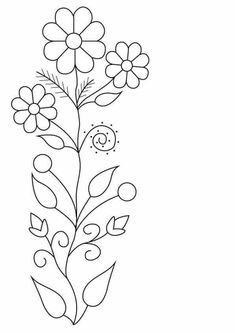 a line drawing of flowers with leaves on the bottom and one flower in the middle