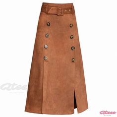 Qteee - Suede A-line Maxi Skirt in High-Waisted Caramel Brown Casual Brown A-line Skirt, Chic Brown A-line Skirt, Chic Brown A-line Bottoms, Brown Knee-length Skirt For Fall, Knee-length Brown Skirt For Fall, Brown A-line Bottoms For Work, Short Leather Skirts, Bodycon Midi Skirt, Knit Midi Skirt