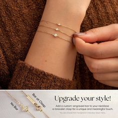 Solitaire Diamond Bracelet in 14K or 18K solid Gold, Bezel Set Dainty Diamond by the Yard Bracelet, Minimalist Bracelet Gift for Women, Graduation Gifts, Gift For Valentine, Gift For Birthday, Gift For Bridesmaid, Wedding Gift For Her Material: Solid Gold, real gold (not gold plated or gold filled material) Karat: 14K (585), 18K (750) Gemstone: Genuine Diamond Available diamond options (size mm - weight ct):  1.80 mm - 0.03 ct 2.25 mm - 0.05 ct 3.00 mm - 0.10 ct (Sizes may be slightly different)  Diamond Color: G-H Diamond Clarity: SI  6.0 inch bracelet is adjustable 5.5 inch (Little Girl) 6.5 inch bracelet is adjustable 6.0 inch (Teen - Petite) 7.0 inch bracelet is adjustable 6.5 inch (Adult - Small) 7.5 inch bracelet is adjustable 7.0 inch (Adult - Medium) 8.0 inch bracelet is adjustable Gold Bracelets With Bezel Setting For Everyday, 14k Gold Dainty Bezel Set Bracelet, 14k Gold Chain Bracelet With Bezel Setting, 14k Gold Chain Bracelet With Bezel Setting As Gift, 14k Gold Bracelet With Bezel Setting As Gift, Minimalist 14k Gold Bracelets With Bezel Setting, Elegant 14k Gold Hypoallergenic Name Bracelet, Delicate Gold Bracelets With Bezel Setting, Gold Chain Bracelet With Bezel Setting In 14k Gold