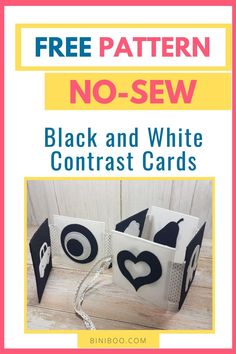 two black and white cards with the text free pattern no sew