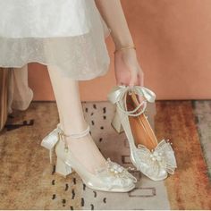 LBSFY - New Romantic Women Wedding Shoes Sweet Style Flower Bride Shoes Beige String Bead High Heels Women Thick Heel Pump Shoes Beige Round Toe Court Shoes For Party, Spring Wedding Shoes For Banquet With Closed Toe, Spring Banquet Wedding Shoes With Closed Toe, Spring Wedding Banquet Shoes With Closed Toe, Spring Wedding Shoes For Banquet, Closed Toe, Cream Court Shoes For Party With Round Toe, Cream Court Shoes With Round Toe For Party, Champagne Wedding Shoes With Round Toe For Summer, Champagne Summer Wedding Shoes With Round Toe