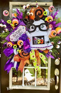 Whimsical Halloween Wreath, Large Lollipops, Ghost Wreath, Halloween Ice Cream, Ghost Decor, Designer Board, Custom Wreath, Tree Custom, Wreath Making Supplies