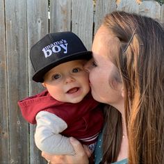 "This hat is the perfect accessory for babies and toddlers! Mama will love how her little guy looks in this trendy cap. The adjustable snap-back allows for a size range from approximately 43 cm to 50 cm, so it fits a wide range of little heads (baby pictured is 6 months; toddler pictured is 21 months). Choose \"Personalized Back\" to add your child's name, initials, or nickname to the back of the hat for an additional $3.50. Caps are 100% polyester." Casual Curved Brim Baseball Cap For Playtime, Casual Snapback Hats For Playtime, Casual Snapback Hat For Birthday, Casual Curved Brim Baseball Cap, Casual Adjustable Baseball Cap For Playtime, Cute Everyday Baseball Cap, Playful Adjustable Flat Brim Snapback Hat, Adjustable Flat Bill Baseball Cap, Playful Adjustable Baseball Cap For Playtime