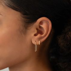 These minimalist 14K Gold U shape threader earrings are the ultimate stylish pair. Easy to put on and take off.| Lead and Nickel free.Sold as a PAIR 14K Solid Gold Height 20mm(0.8in) #ES152-G Threader Earrings, Pure Gold, Put On, Solid Gold, Gold Earrings, Pure Products, Gold