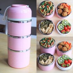 several containers with food in them sitting on a table