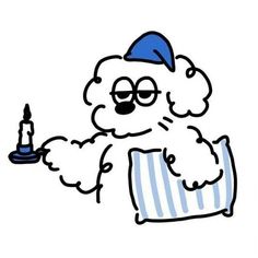 a drawing of a teddy bear with glasses and a blue hat holding a candle in his hand