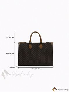 Bird in Bag - Leather Patterned Top Handle Bag with High Capacity Trendy Brown Business Bag, Chic Brown Laptop Bag For Daily Use, Large Capacity Brown Laptop Bag With Top Handle, Large Capacity Brown Top Handle Laptop Bag, Trendy Business Bags With Leather Handles, Brown Large Capacity Top Handle Laptop Bag, Chic Brown Laptop Bag With Removable Pouch, Versatile Brown Laptop Bag With Large Capacity, Versatile Large Capacity Brown Laptop Bag