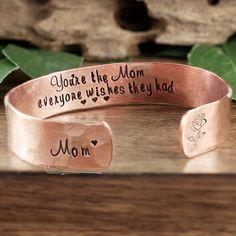 "Take a LOOK at our Website: ANNIEREH.com Personalized Mom Bracelet, Custom Mother's Cuff Bracelet, Secret Message Bracelet, Mothers Day Gift, Gift for Mom, Mother of the Bride Gift Customize our cuff bracelets with your favorite word/s, meaningful phrase, special saying, names of loved ones, grandchildren, dates and even coordinates for the place you met your partner or shared a special moment with someone. Let us know the Wording for this cuff in our personalization box at check out for the tw Secret Message Bracelet, Distance Bracelets, Mom Bracelet, Mother Of The Bride Gift, Message Bracelet, Best Friend Jewelry, Moms Bracelet, Secret Messages, Bride Gift