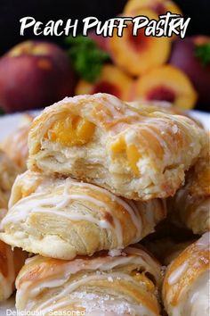 peach puff pastry stacked on top of each other with the words peach puff pastry above it