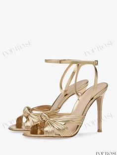 Elegant Women's Party Shoes Gold High Heel Sandals Chic 4-inch Heel Sandals For Party Season, Gold Wedding Shoes With Heel Strap For Summer, Summer Wedding Shoes With Heel Strap In Gold, Chic Party Sandals With 4-inch Heel, Summer Evening Wedding Shoes With Padded Heel, Padded Heel Summer Wedding Shoes, Gold High Heel Wedding Shoes For Summer, Summer Prom Sandals With Closed Toe, Summer Prom Sandals Closed Toe