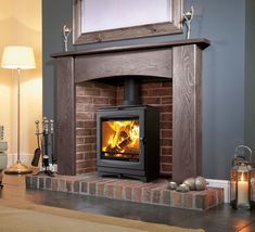 a wood burning stove in a living room