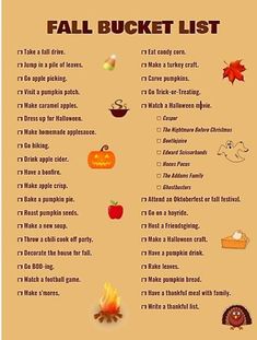 a fall bucket list with pumpkins and other things