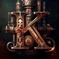 the letter k is made up of mechanical gears and parts that make it look like a steampunk machine