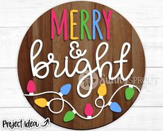 merry and bright sign with christmas lights on wooden planked wall art printable digital file