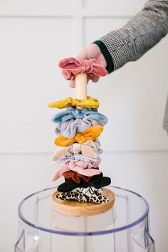 ANDi Logo Wooden Scrunchie Tower - Scrunchie Holder - ANDI Scrunchie Holder, Bathroom Counters, Bathroom Counter, Fun Diy Crafts, Bunny Ear, Chiffon Fabric, Fun Diys, Scrunchies, Making Out