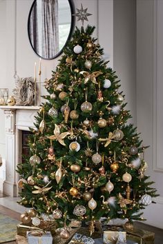 a decorated christmas tree in a living room