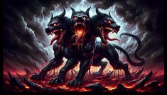 an image of two demonic monsters attacking each other in the dark night sky with lightning behind them