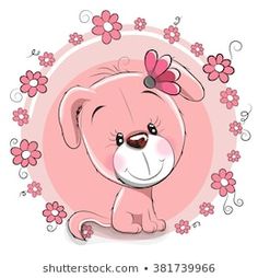 a cute pink puppy with flowers around it's neck stock photo, images and royalty