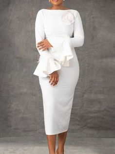 Uninterrupted White Dress, Tea Dress Outfit, Civil Wedding Dresses Classy, Women White Dresses, White Church Dress, High Tea Dress, All White Party Outfits, Stylish Business Casual, White Party Outfit