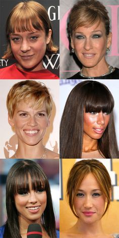 The Best (and Worst) Bangs for Long Face Shapes - Beauty Editor: Celebrity Beauty Secrets, Hairstyles Bangs For Long Face, Hairstyles Long Bob, Rectangle Face Shape, Big Chop Hairstyles, Oblong Face Hairstyles, Hairstyles Bangs, Oblong Face Shape, Straight Across Bangs, Long Face Haircuts