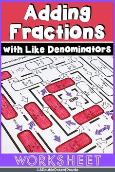 adding fractions with like denomints worksheet for addition and subtraction