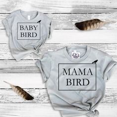 Mama Bird and Baby Bird Matching Tee in Grey Mom And Kids, Baby Tumblr, Mother Daughter Outfits, Mama Bird, Mommy And Me Outfits, Baby Bird, Trendy Kids, Kids Graphic Tees, Matching Family Outfits