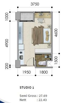 the floor plan for a studio apartment