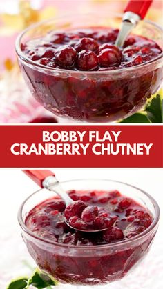 cranberry sauce in a glass bowl with spoons