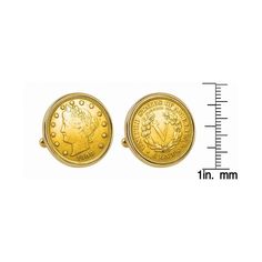 Our gold tone classic bezel coin cuff links include genuine gold layered coins encircled by a simple yet sophisticated setting. Liberty nickels were minted from 1883 to 1912. Coin cuff links have bullet back closures making them very easy to put on..Product dimension- 0.88' L x 0.88' W x 0.75' H.Genuine United States coin.Layered in 24 k gold.Liberty nickel minted 1883-1912.Clean stylish bezel.Bullet back closure.Mint marks and years may vary.A certificate of authenticity is included.This item p Classic Stamped 14k Coin Jewelry, Classic 14k Stamped Coin Jewelry, Gold Round Cufflinks With Screw Back, Gold Round Screw Back Cufflinks, Classic Antique Gold Jewelry For Anniversary, Classic Gold Jewelry For Business, American Coins, Cuff Links, Men's Clothing