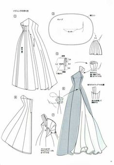 the pattern for a dress with pleaed sleeves and an open back, is shown