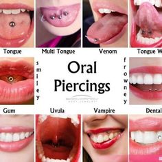 the different types of oral piercings are shown in this collage, including an open mouth