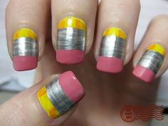 Teacher Nails, Pencil Nails, Nails Tutorial, Back To School Nails, Tattoo Henna, Daily Nail, Her Nails, School Nails, Nail Polish Designs