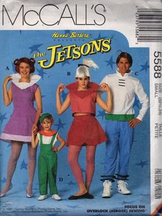 an image of three people in costumes on the cover of a sewing pattern for children's clothing