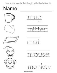 worksheet for beginning and ending the letter m with pictures to print out on