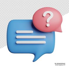 a blue and pink speech bubble with a question mark on it