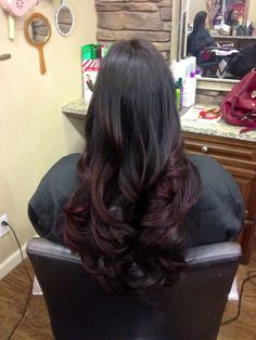 (paid link) natural ombre hair color for black hair | hair salon facilities | Black To Wine Red Ombre Hair, Black And Red Hair Ombre, Subtle Red Highlights In Black Hair, Burgundy Hair Highlights For Black Hair, Dark Brown Hair With Red Ends, Subtle Red Balayage, Burgundy Balayage On Black Hair, Burgundy Highlights On Black Hair, Hair Inspo Color Brunettes