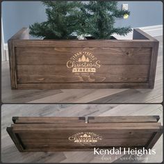 two wooden boxes with christmas trees in them