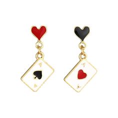 PRICES MAY VARY. Queen of Heart Earrings——These red heart poker earrings are made of alloy,white pearl and enamel red heart. queen of hearts accessories——Our classic earrings for women is use high-quality materials to make the necklace,which can ensure your comfortable use.Nickel free,lead free and hypoallergenic,safe and friendly to wearer.It does not cause redness and swelling to the wearer.Available in rose gold,white gold plating,a long time Keep Bright as New,High Quality Handmade,not easy Poker Earrings, Queen Of Heart, Unique Playing Cards, Card Earrings, Lizzie Hearts, Heart Costume, Queen Of Hearts Costume, Poker Card, Red Heart Earrings