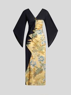 MIDI DRESS WITH PLACED FLORAL PRINT | Dresses | ETRO Crepe Midi Dress, Skirt Crop, Fall 24, Ruffle Midi Dress, Flare Sleeves, Design Principles, Silk Maxi Dress, Kimono Dress, Runway Collection