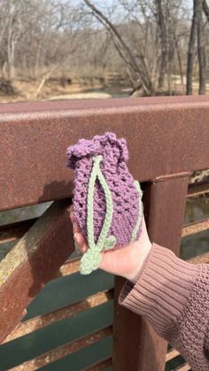 small purple pouch with small sage planty design. perfect for crystals or other trinkets! drawstrings together with two planty pulls. Crochet Bandana, Crochet Leg Warmers, Crochet Pouch, Crochet Bucket Hat, Flower Bag, Crochet Bookmarks, Crochet Pumpkin, Crochet Rose, White Crochet