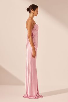 La Lune Lace Back Maxi Dress | Peony | Dresses | Shona Joy – Shona Joy International Gathered Maxi Dress, Shona Joy, Pink Maxi, Ruched Bodice, Pink Maxi Dress, Lace Back, Satin Fabric, Satin Finish, Evening Wear