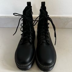 Brand: Unknown Color: Black Use: Brand New Size: W8.5/9 Material: Faux Leather Details: Never Been Used. Does Not Include Box Platform Combat Boots, Black Platform, Moto Boots, New Black, Combat Boots, Faux Leather, Women Shoes, Brand New, Boots