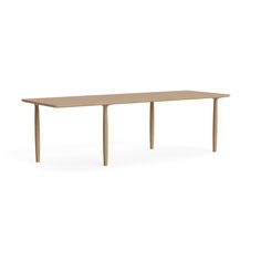 a wooden table with two legs and a long rectangular top on an isolated white background