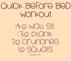 a poster with the words quick before bed workout written in red ink on a beige background