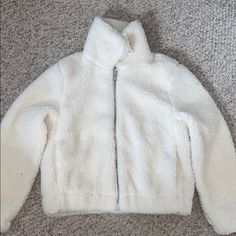 Full Zip, Fuzzy Jacket, Very Warm Never Worn!! Casual Cream Outerwear From H&m, Casual Cream Outerwear By H&m, H&m White Outerwear For Fall, White H&m Outerwear For Fall, H&m White Spring Outerwear, Cozy White Fleece Jacket For Spring, Teddy Bear Jacket, Bear Jacket, H&m Jackets