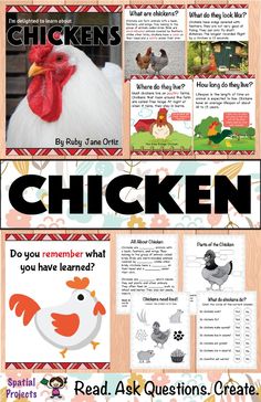 the chicken book is open and has pictures of chickens on it, including an image of a