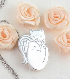 Sleeping Kitty Cat Angel Necklace in Sterling Silver | Pet Loss Memorial Sympathy Gift Rainbow Bridge Keepsake Jewelry – woot & hammy Cat Angel, Angel Cat, Angel Wing Earrings, Angel Necklace, Feather Ring, Angel Pendant, Cute Kitty, Together Again