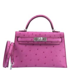 Hermès Kelly 20 Mini II Sellier Fuschia Ostrich Palladium Hardware – JaneFinds Mini Kelly, Investment Bags, Monochrome Outfit, Luxury Marketing, Handbag Organization, Ostrich Leather, Hermes Bags, Hermes Bag, Perfect Bag