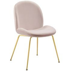 an upholstered chair with gold legs and a light pink seat, viewed from the front